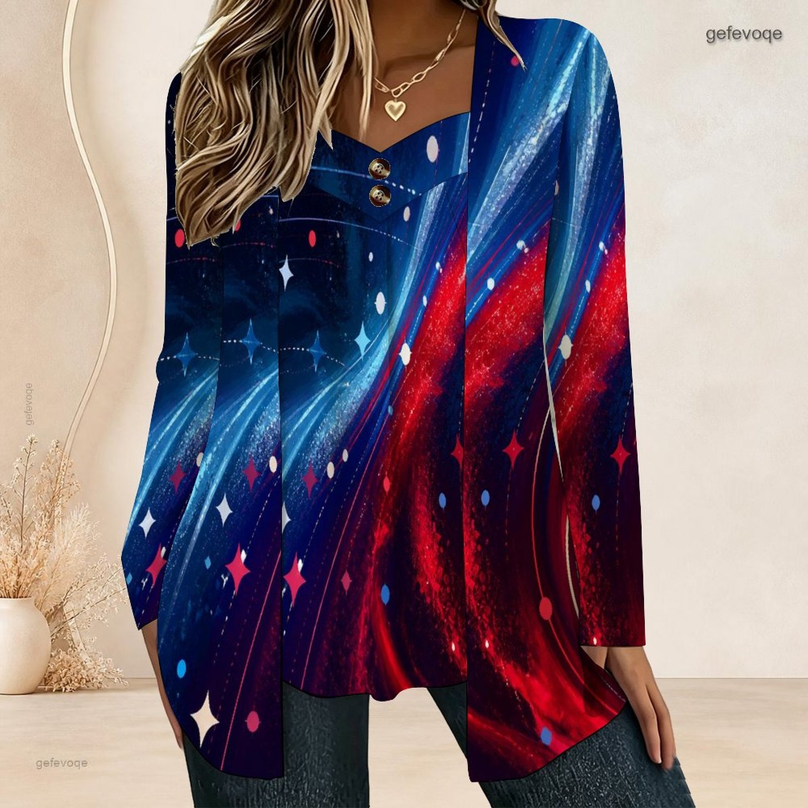 Blouses - Women Fake Two Piece Long Sleeve