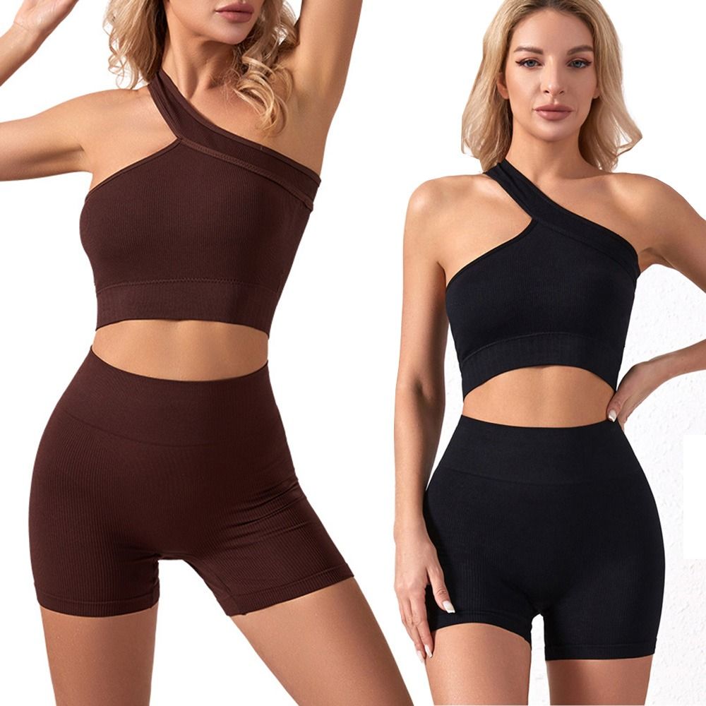 Seamless Ribbed Workout Tank Top - 2Pcs Casual Seamless Women Workout Sets