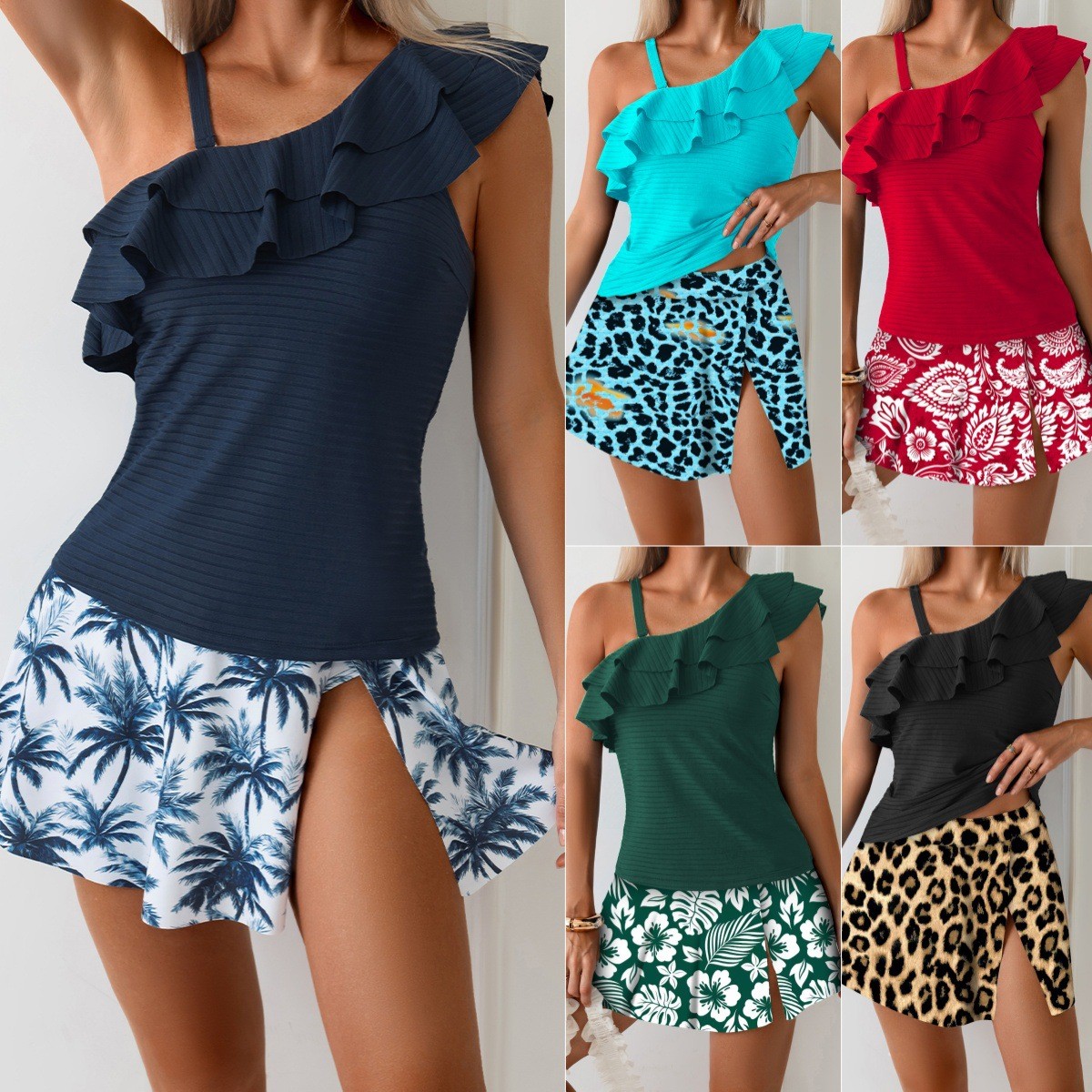 Skirts - Woman Tankini Swimwear Sleeveless Crop Top