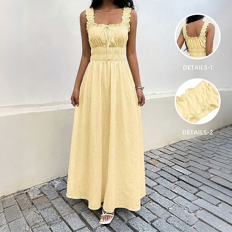 Boho Summer Beach Maxi Dress - Summer Sleeveless Square Neck Dress French