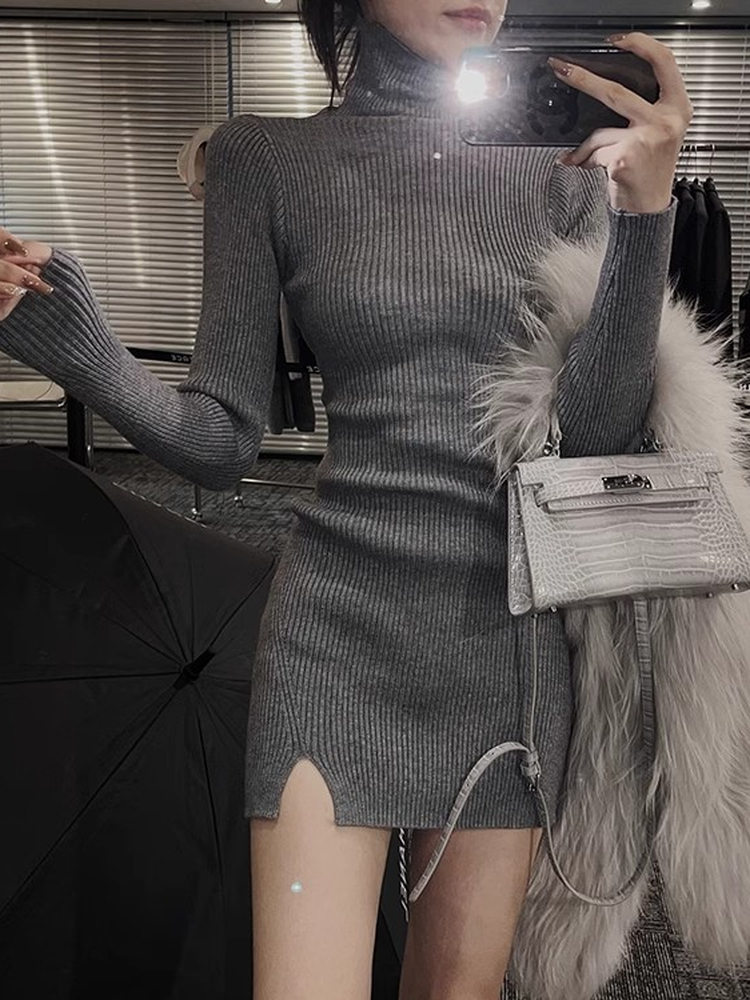 Women Bodycon Mini Knit Dress  - огляд і ціна Bodycon Long Sleeve Ribbed Dress