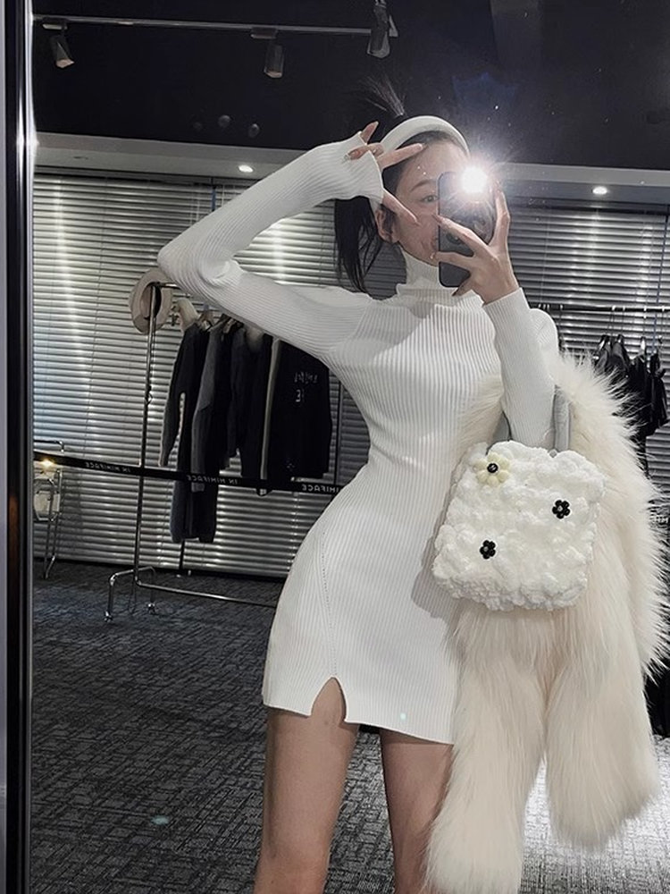 Women Bodycon Mini Knit Dress  - огляд і ціна Bodycon Long Sleeve Ribbed Dress