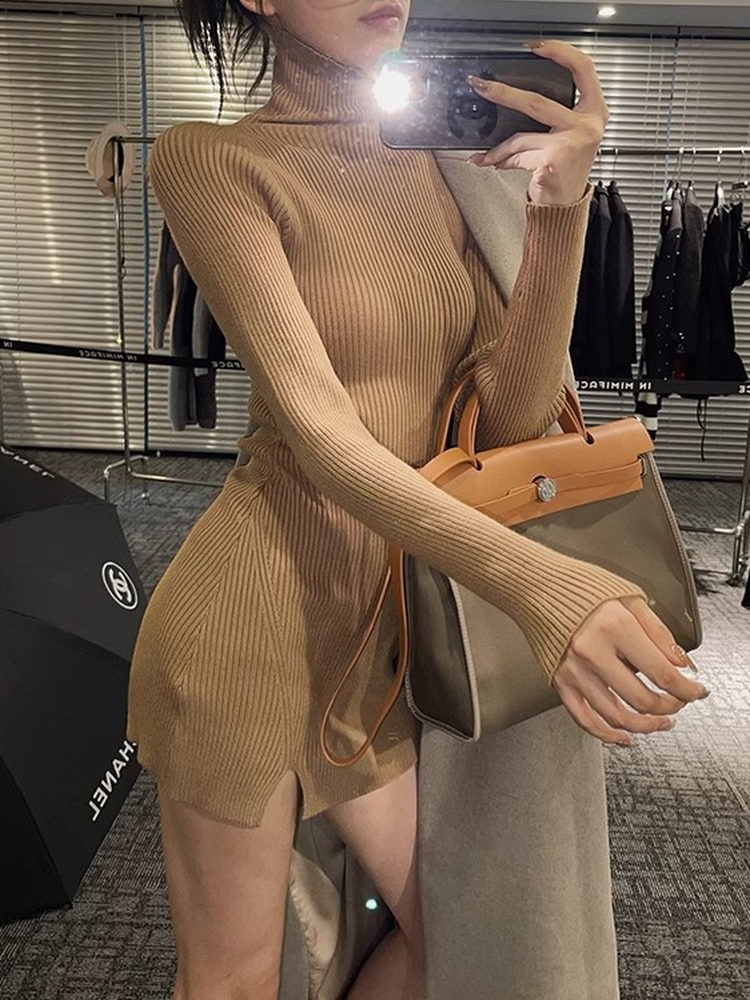 Women Bodycon Mini Knit Dress  - огляд і ціна Bodycon Long Sleeve Ribbed Dress