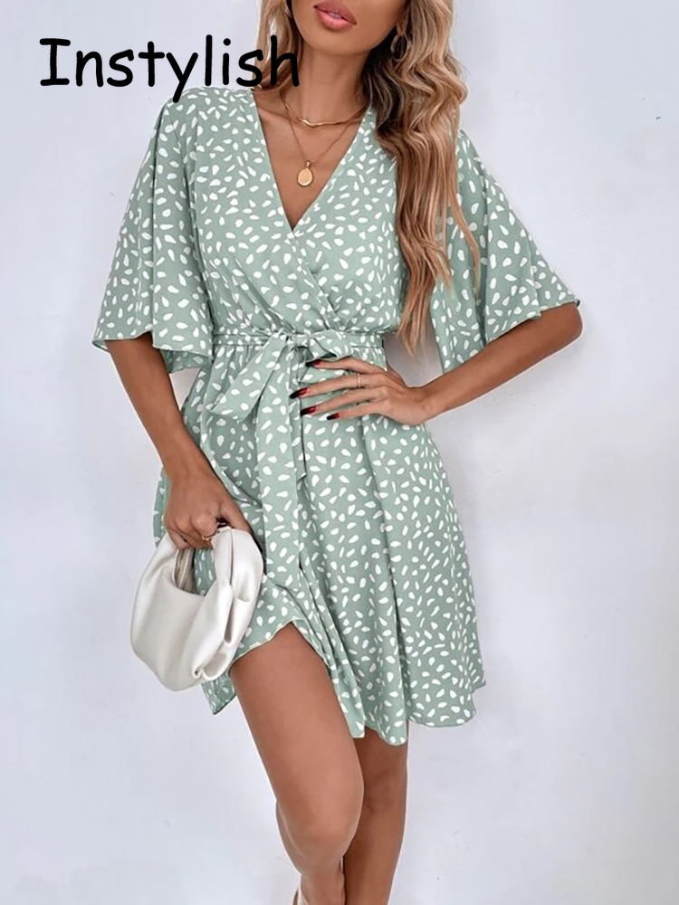 Casual Dot Print Mini Dress wi - огляд і ціна French Vintage Floral Midi Dress