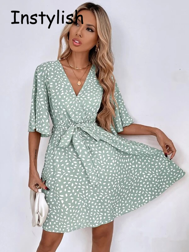 Casual Dot Print Mini Dress wi - огляд і ціна French Vintage Floral Midi Dress