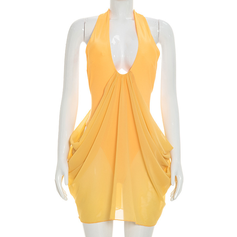 Hollow Sexy Mini Dress Women H - огляд і ціна Y2K Backless Halter Mini Dress