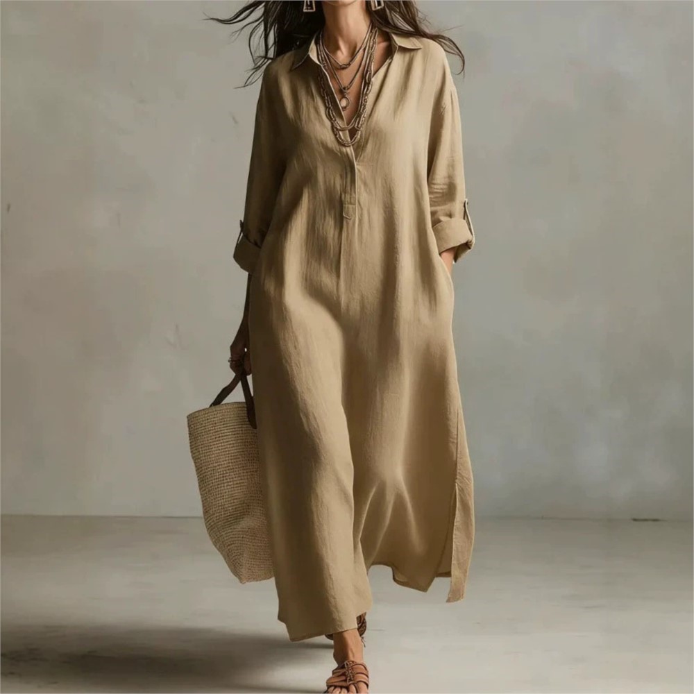 Women Vintage Linen Shirt Dres - огляд і ціна Casual Loose Linen Shirt Dress
