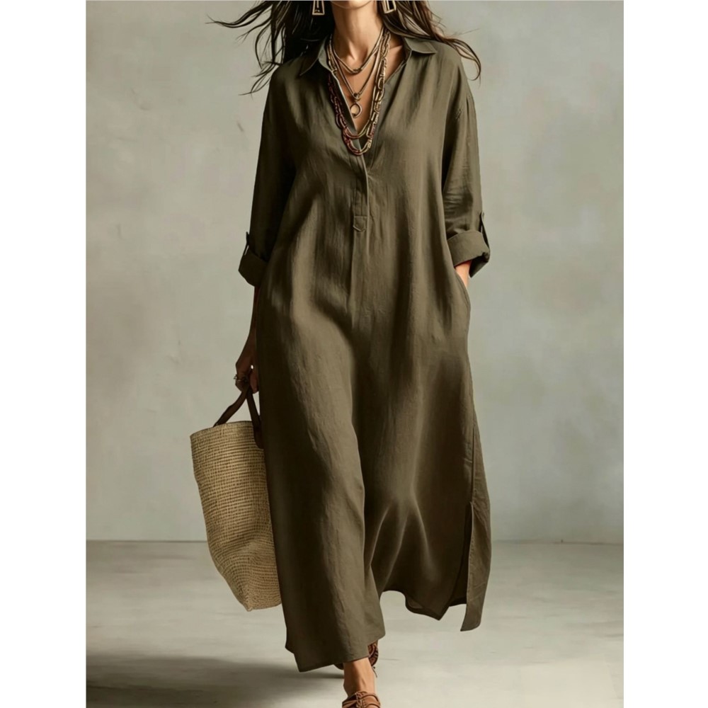 Women Vintage Linen Shirt Dres - огляд і ціна Casual Loose Linen Shirt Dress