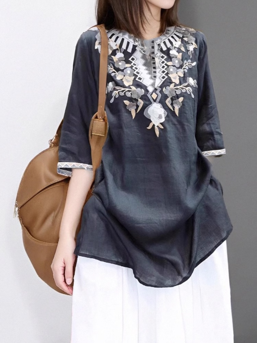 Elegant Embroidered Linen Shir - огляд і ціна Casual Loose Linen Shirt Dress