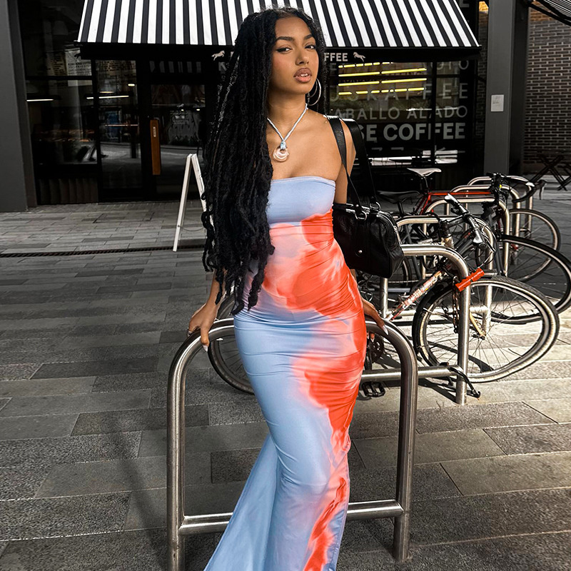 Sexy Strapless Print Tube Maxi - огляд і ціна French Vintage Floral Midi Dress