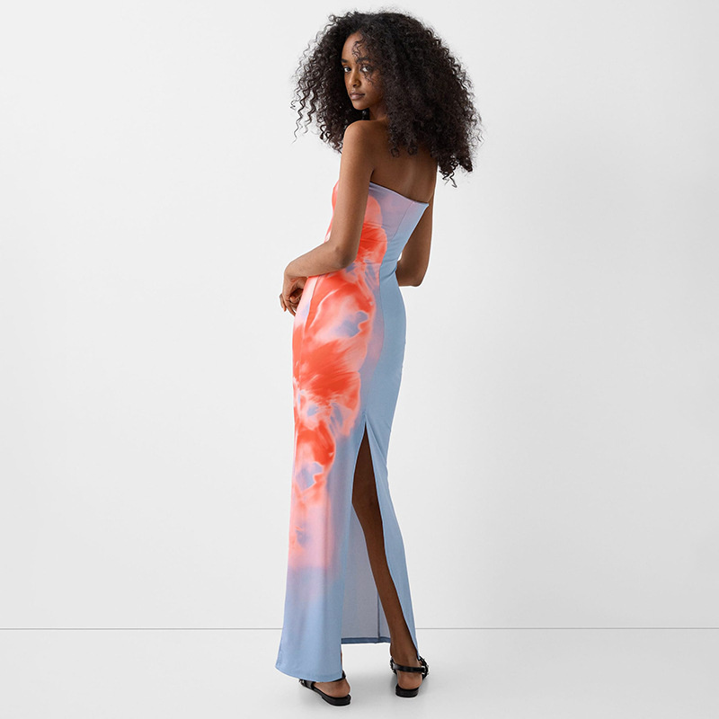 Sexy Strapless Print Tube Maxi - огляд і ціна French Vintage Floral Midi Dress