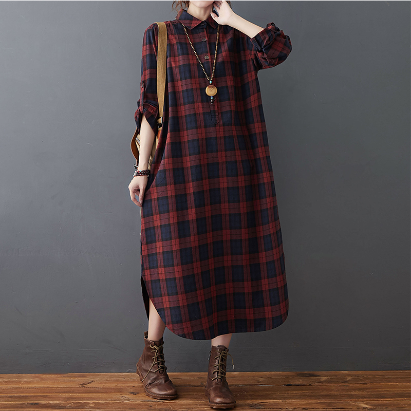 Cotton Linen Dress Women's Aut - огляд і ціна Casual Loose Linen Shirt Dress