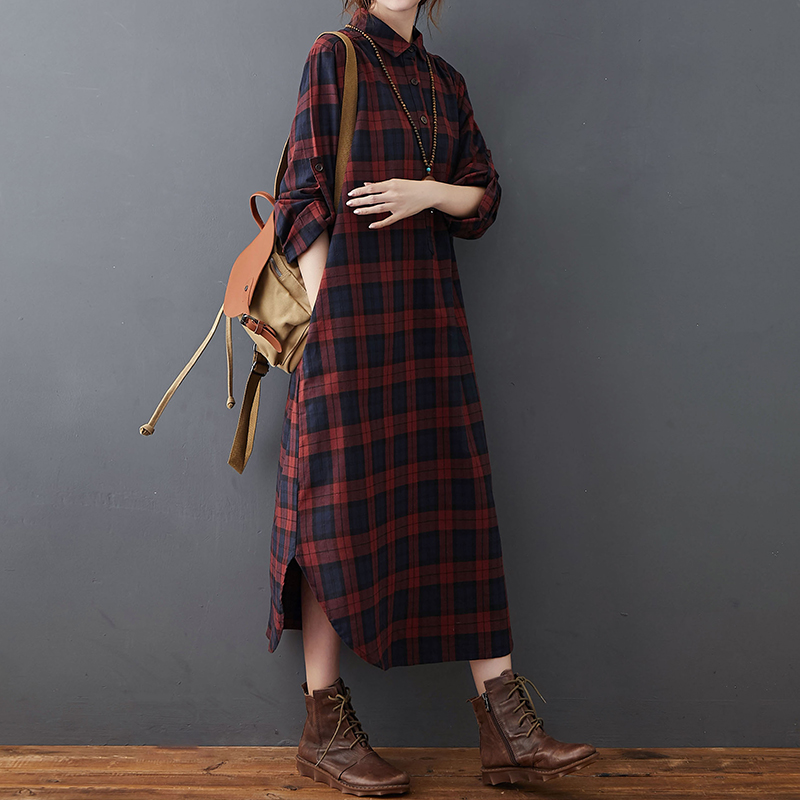 Cotton Linen Dress Women's Aut - огляд і ціна Casual Loose Linen Shirt Dress