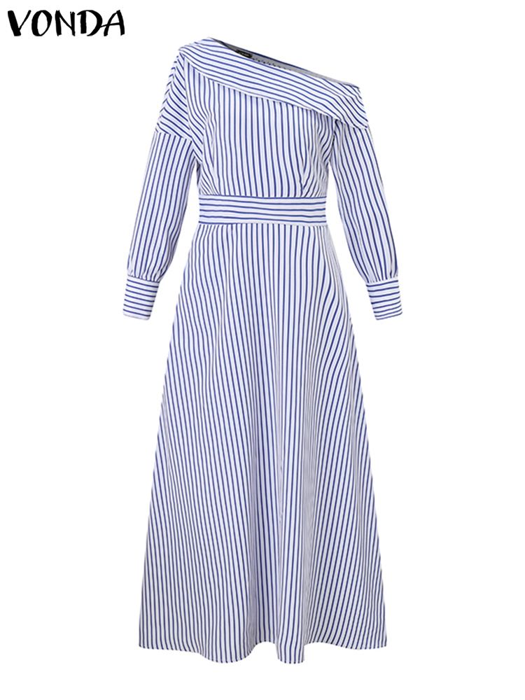 VONDA 2024 Women Elegant Strip - огляд і ціна Off Shoulder Puff Sleeve Sundress