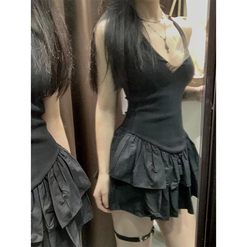 MEXZT Y2K Black Mini Dress Wom - огляд і ціна Y2K Backless Halter Mini Dress