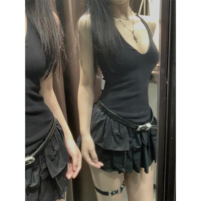 MEXZT Y2K Black Mini Dress Wom - огляд і ціна Y2K Backless Halter Mini Dress