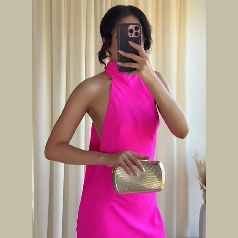 Women Halter Satin Maxi Dress  - огляд і ціна Elegant Satin Evening Gown Split