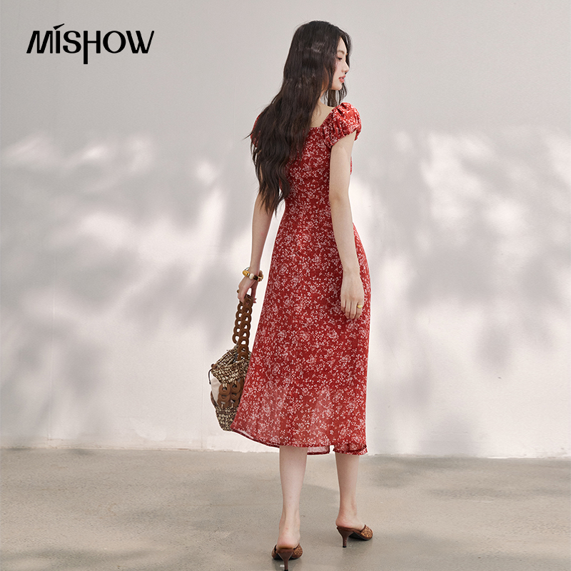 MISHOW Women's Vintage Red Flo - огляд і ціна French Vintage Floral Midi Dress