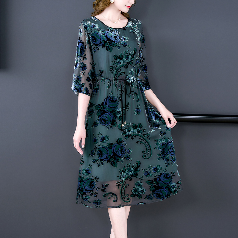 Women Chic Flocking Floral Sil - огляд і ціна French Vintage Floral Midi Dress