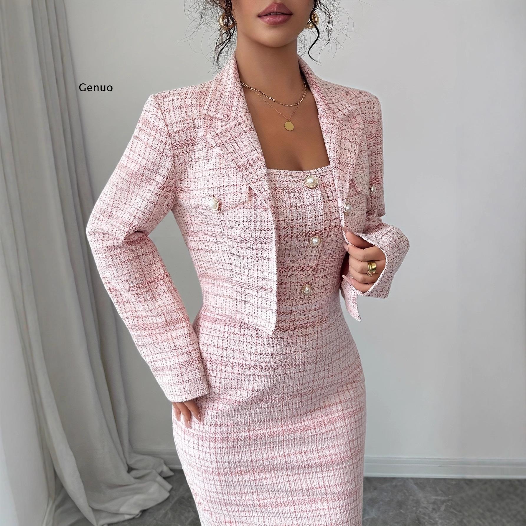 2026 New Women Elegant Tweed T - огляд і ціна Tweed Two Piece Blazer Dress