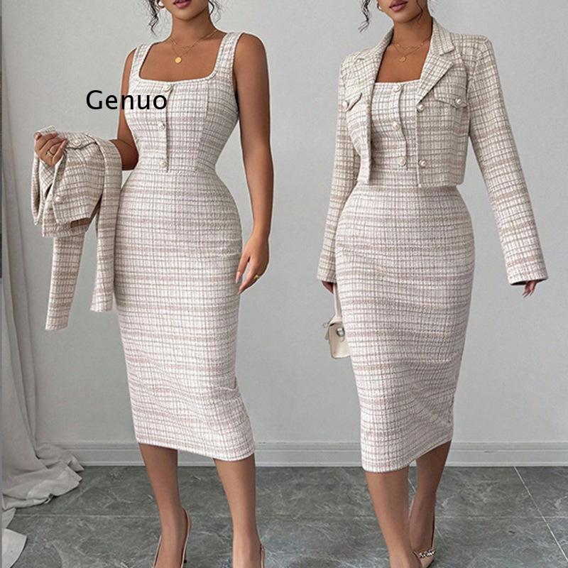 2026 New Women Elegant Tweed T - огляд і ціна Tweed Two Piece Blazer Dress