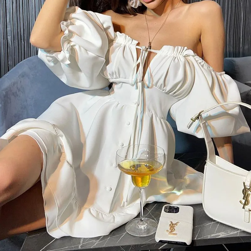 Women's Off Shoulder Mini Dres - огляд і ціна Off Shoulder Puff Sleeve Sundress