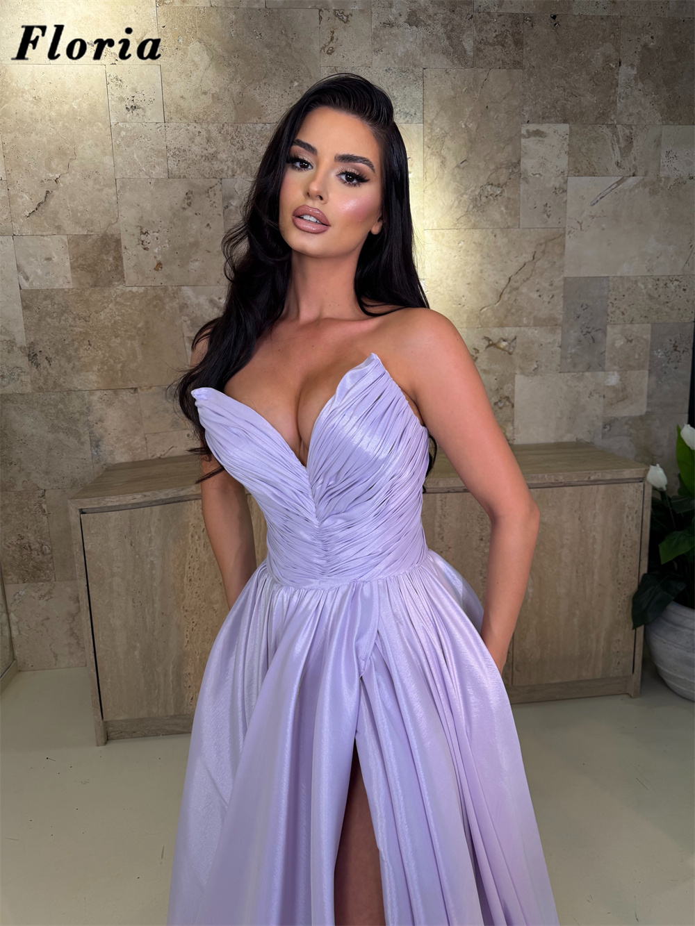 Lilac Elegant Three Pieces Bea - огляд і ціна Elegant Satin Evening Gown Split