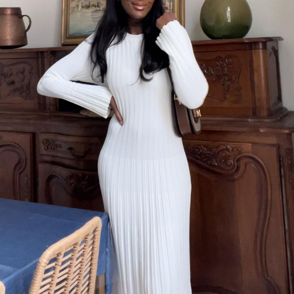 Ribbed Knit Dress Women's Long - огляд і ціна Bodycon Long Sleeve Ribbed Dress