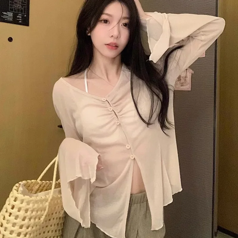 Sheer Flare Sleeve Blouse - Y2 - огляд і ціна Blouses