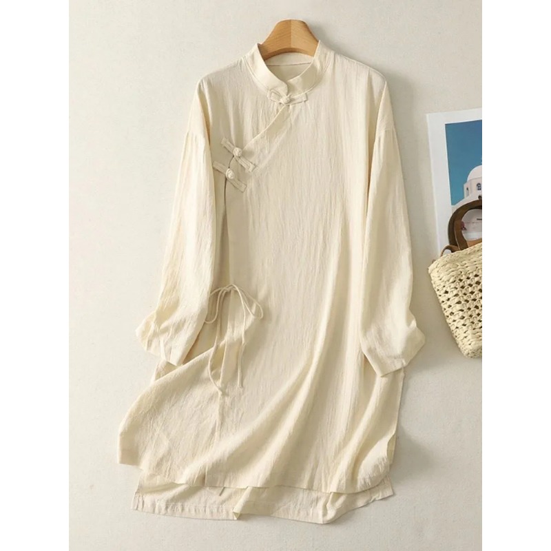 Women's Chinese Style Frog But - огляд і ціна Casual Loose Linen Shirt Dress