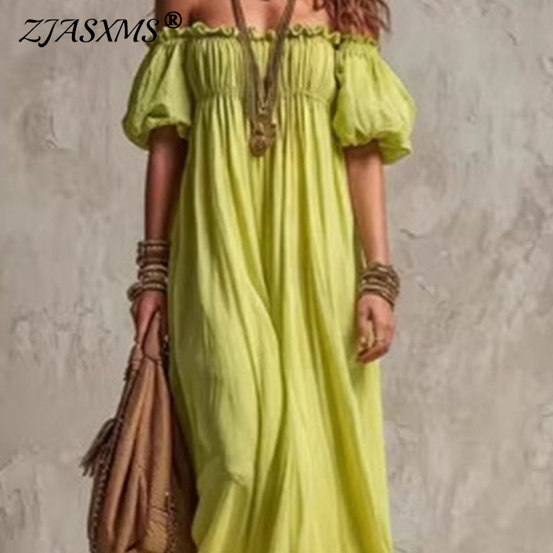 Women Elastic Waist Casual Vac - огляд і ціна Off Shoulder Puff Sleeve Sundress