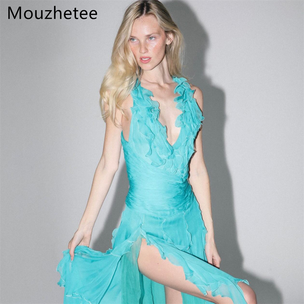 Mouzhetee Simple A-Line V-Neck - огляд і ціна Elegant Satin Evening Gown Split