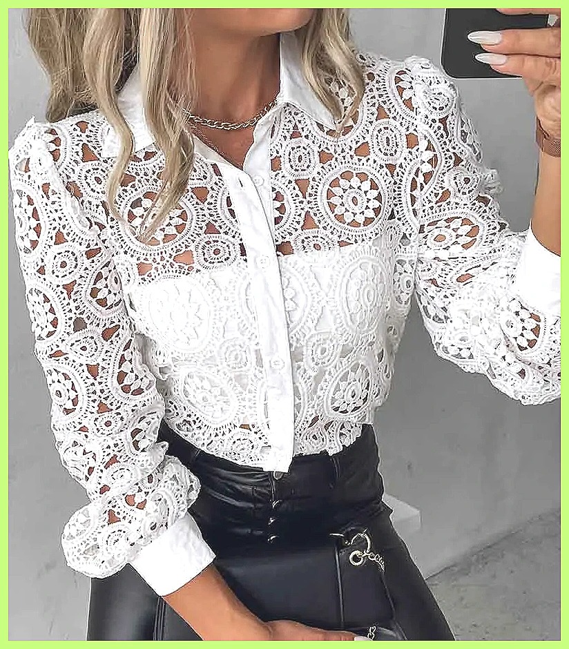 2025 Women's White Lace Shirt, - огляд і ціна Blouses