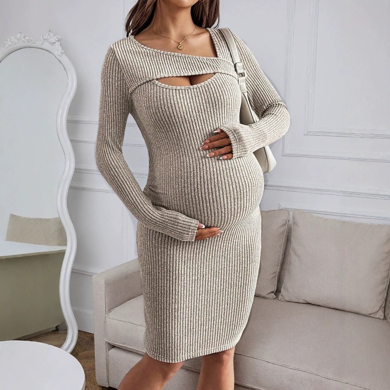 Maternity Clothes Long-sleeved - огляд і ціна Bodycon Long Sleeve Ribbed Dress