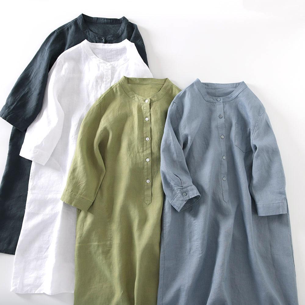 Outlet Japanese Style Linen Sh - огляд і ціна Casual Loose Linen Shirt Dress