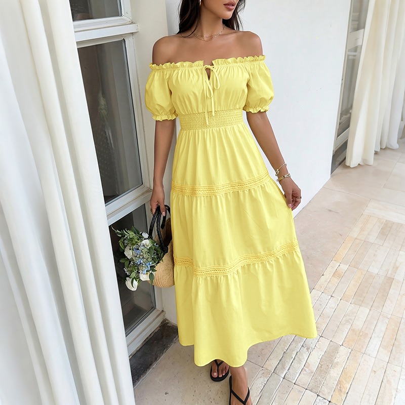 Summer Bohemian Women Yellow O - огляд і ціна Off Shoulder Puff Sleeve Sundress