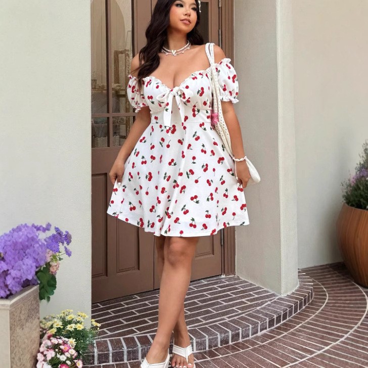 Summer Woman Dress Floral Prin - огляд і ціна Off Shoulder Puff Sleeve Sundress