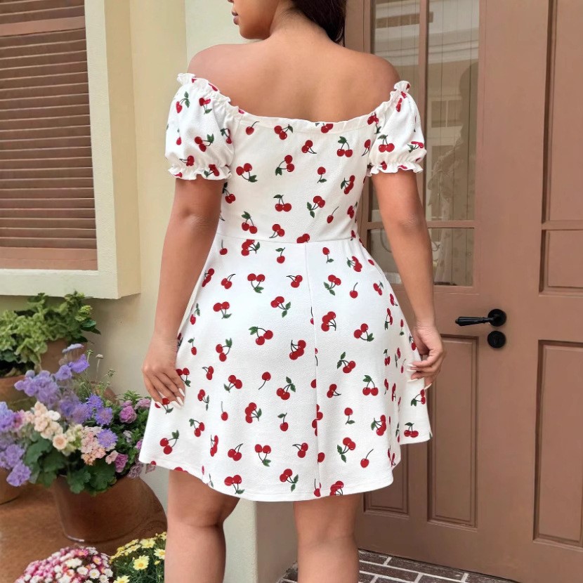 Summer Woman Dress Floral Prin - огляд і ціна Off Shoulder Puff Sleeve Sundress