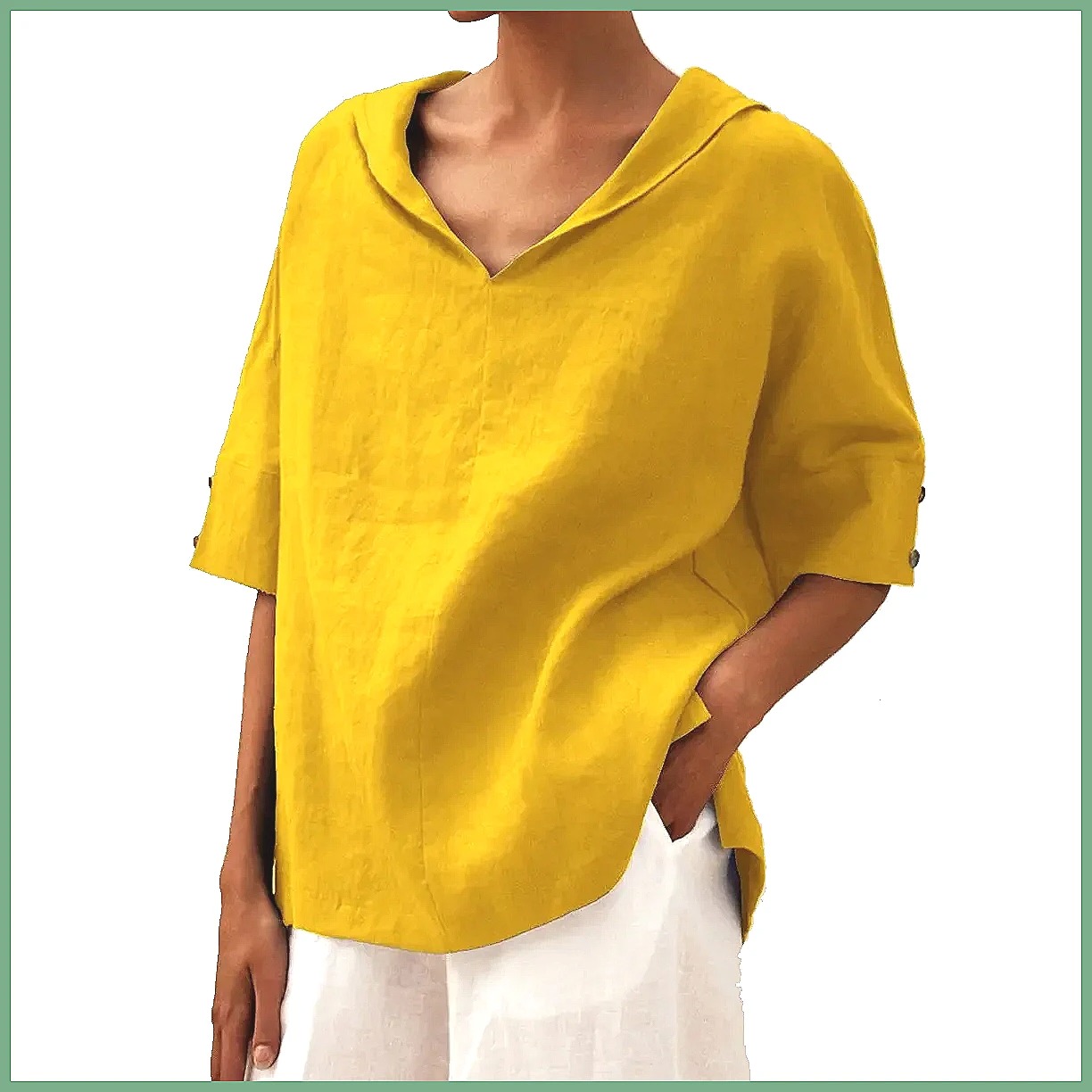 Women's Loose V-Neck Cotton Li - огляд і ціна Blouses