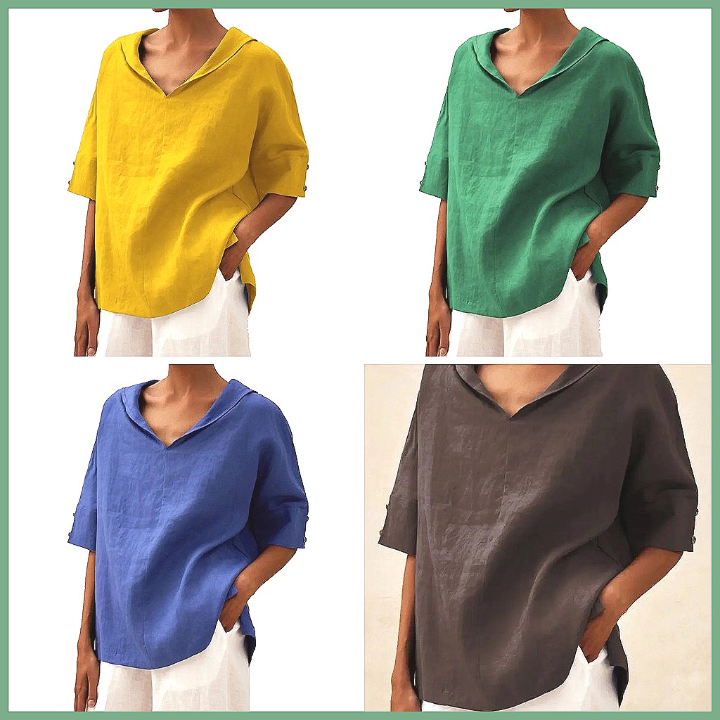 Women's Loose V-Neck Cotton Li - огляд і ціна Blouses