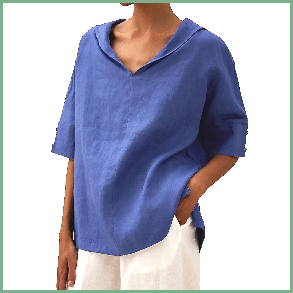 Women's Loose V-Neck Cotton Li - огляд і ціна Blouses