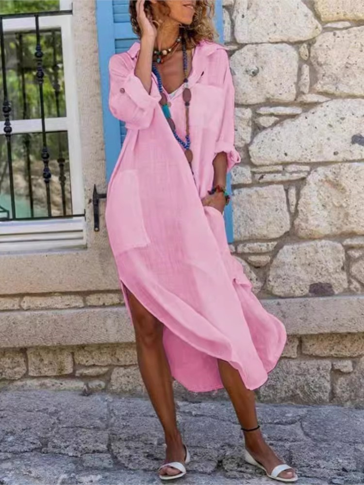White Women's Shirt Dress Soli - огляд і ціна Casual Loose Linen Shirt Dress